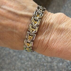 Silver and gold tone bracelet 7 1/2 inches flat
